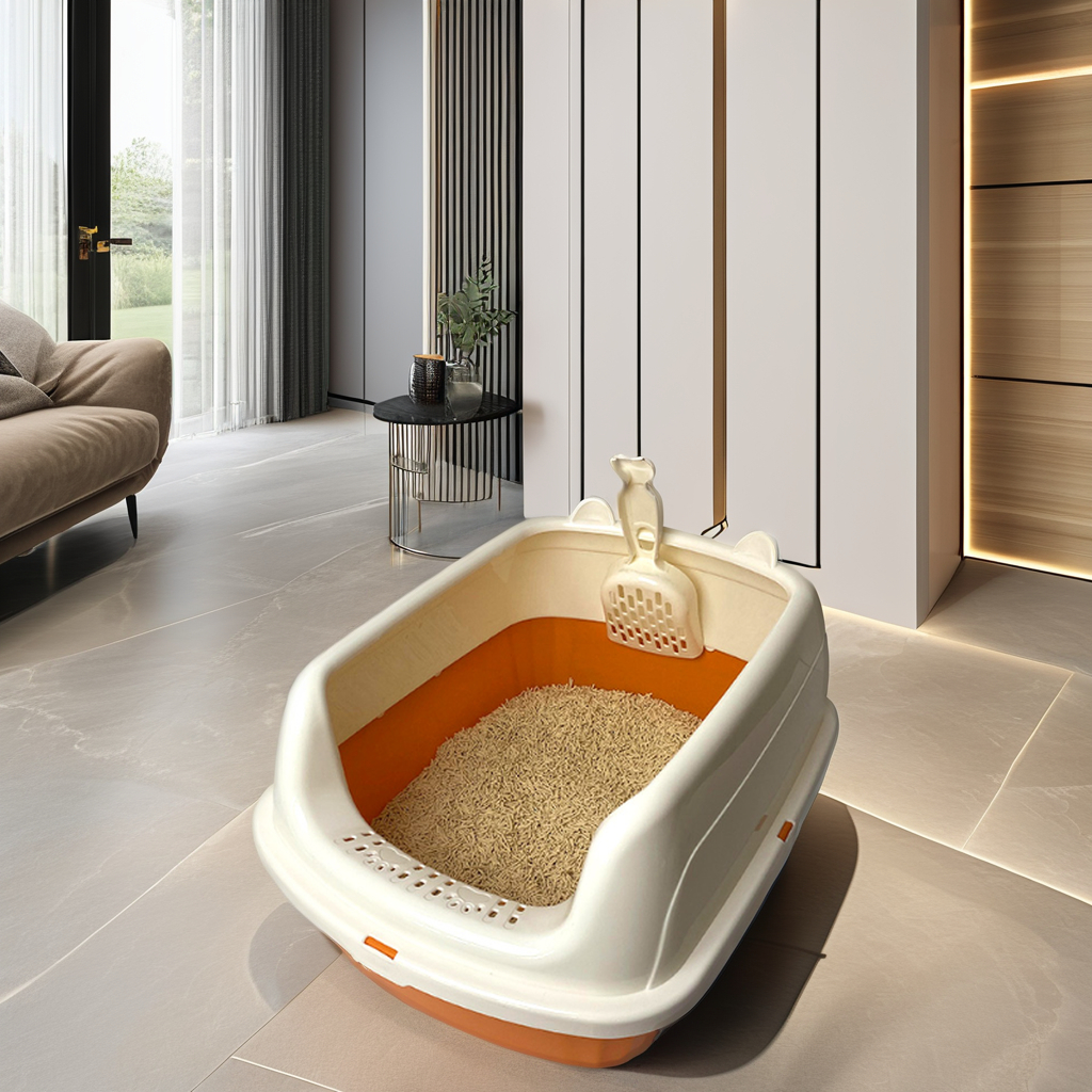 Spacious Splash-Proof Customizable Fashionable Excessive-Wall Non-Stick Cat Litter Field with Bedpan Scooper for Cats