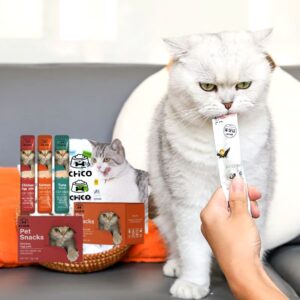 Wholesale Customized Flavored Cat Treats – 15g Salmon and Hen Creamy Cat Strips from China Pet Snack Manufacturing unit